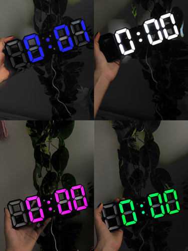 ساعت دیجیتالی رومیزی و دیواری مشکی با نور های سبز صورتی آبی و سفید