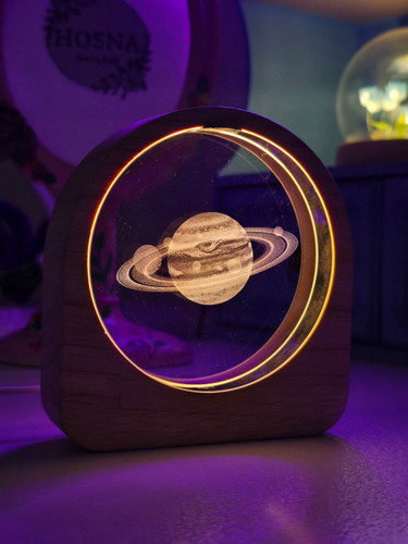 چراغ خواب و دکوری چوبی شیشه ای زحل